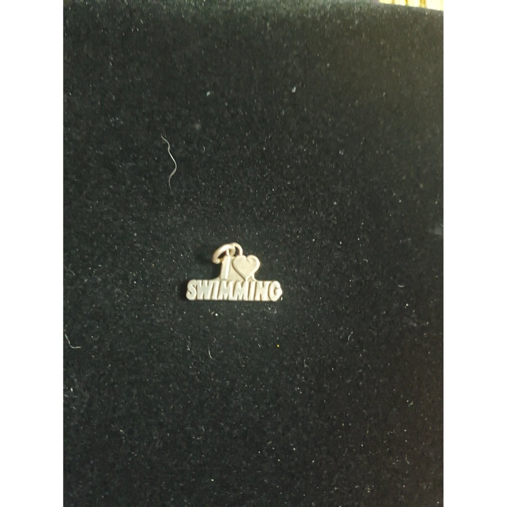 Sterling Silver I Love Swimming Heart Charm Pendant 925 Sports Jewelry